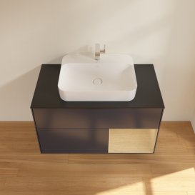 Тумба под раковину Villeroy & Boch Finion 100х50,1 см с подсветкой МДФ темно-синий матовый лак/стекло черное матовое G372PCHG