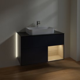 Тумба под раковину Villeroy & Boch Finion 100х50,1 см с подсветкой МДФ темно-синий матовый лак/стекло черное матовое G372PCHG