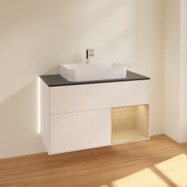 Тумба под раковину Villeroy & Boch Finion 100х50,1 см с подсветкой МДФ белый матовый лак/стекло черное матовое G372PCMT