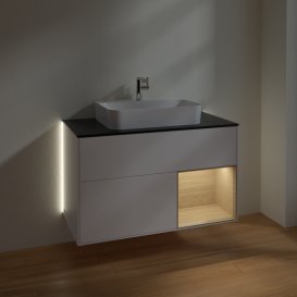 Тумба под раковину Villeroy & Boch Finion 100х50,1 см с подсветкой МДФ белый матовый лак/стекло черное матовое G372PCMT