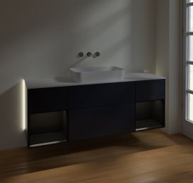 Тумба під раковину Villeroy & Boch Finion 160х50,1 см із підсвічуванням МДФ темно-синій матовий лак/скло біле матове G741PDHG