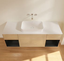 Тумба під раковину Villeroy & Boch Finion 160х50,1 см із підсвічуванням МДФ шпон дуба/скло біле матове G741PDPC