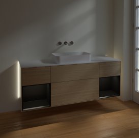 Тумба під раковину Villeroy & Boch Finion 160х50,1 см із підсвічуванням МДФ шпон дуба/скло біле матове G741PDPC