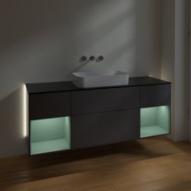 Тумба под раковину Villeroy & Boch Finion 160х50,1 см с подсветкой МДФ антрацит матовый лак/стекло черное матовое G742GMGK