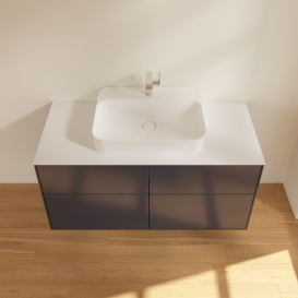 Тумба під раковину Villeroy & Boch Finion 120х50,1 см із підсвічуванням МДФ темно-синій матовий лак/скло біле матове G38100HG