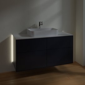 Тумба під раковину Villeroy & Boch Finion 120х50,1 см із підсвічуванням МДФ темно-синій матовий лак/скло біле матове G38100HG