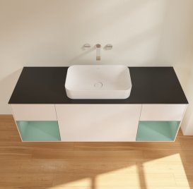 Тумба під раковину Villeroy & Boch Finion 160х50,1 см із підсвічуванням МДФ білий матовий лак/скло чорне матове G742GMMT