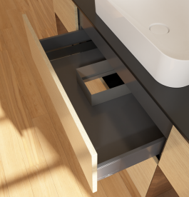 Тумба под раковину Villeroy & Boch Finion 160х50,1 см с подсветкой МДФ шпон дуба/стекло черное матовое G742GNPC