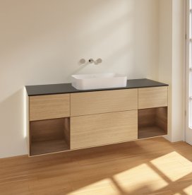 Тумба под раковину Villeroy & Boch Finion 160х50,1 см с подсветкой МДФ шпон дуба/стекло черное матовое G742GNPC