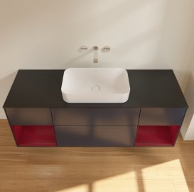 Тумба под раковину Villeroy & Boch Finion 160х50,1 см с подсветкой МДФ темно-синий матовый лак/стекло черное матовое G742HBHG