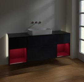 Тумба под раковину Villeroy & Boch Finion 160х50,1 см с подсветкой МДФ темно-синий матовый лак/стекло черное матовое G742HBHG