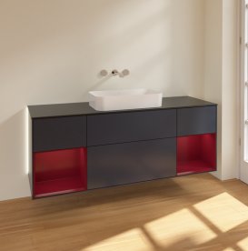 Тумба под раковину Villeroy & Boch Finion 160х50,1 см с подсветкой МДФ темно-синий матовый лак/стекло черное матовое G742HBHG