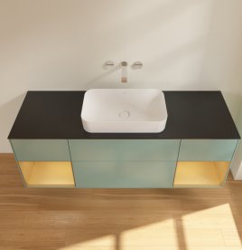 Тумба під раковину Villeroy & Boch Finion 160х50,1 см із підсвічуванням МДФ оливковий матовий лак/скло чорне матове G742HFGM