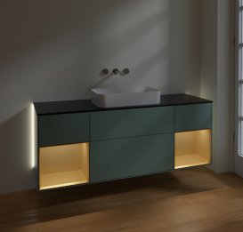 Тумба під раковину Villeroy & Boch Finion 160х50,1 см із підсвічуванням МДФ оливковий матовий лак/скло чорне матове G742HFGM