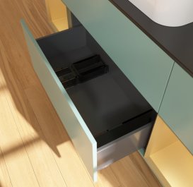 Тумба під раковину Villeroy & Boch Finion 160х50,1 см із підсвічуванням МДФ оливковий матовий лак/скло чорне матове G742HFGM