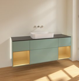 Тумба під раковину Villeroy & Boch Finion 160х50,1 см із підсвічуванням МДФ оливковий матовий лак/скло чорне матове G742HFGM