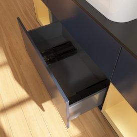 Тумба под раковину Villeroy & Boch Finion 160х50,1 см с подсветкой МДФ темно-синий матовый лак/стекло черное матовое G742HFHG
