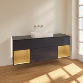 Тумба под раковину Villeroy & Boch Finion 160х50,1 см с подсветкой МДФ темно-синий матовый лак/стекло черное матовое G742HFHG