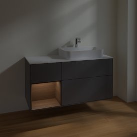 Тумба під раковину Villeroy & Boch Finion 120х50,1 см з підсвічуванням антрацит матовий лак/скло біле матове F391GNGK