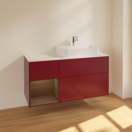 Тумба під раковину Villeroy & Boch Finion 120х50,1 см з підсвічуванням МДФ півонія матовий лак/скло біле матове F391GNHB