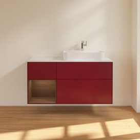 Тумба під раковину Villeroy & Boch Finion 120х50,1 см з підсвічуванням МДФ півонія матовий лак/скло біле матове F391GNHB