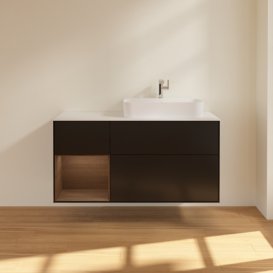 Тумба под раковину Villeroy & Boch Finion 120х50,1 см с подсветкой МДФ черный матовый лак/стекло белое матовое F391GNPD