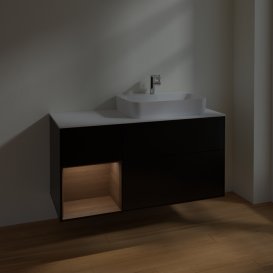 Тумба под раковину Villeroy & Boch Finion 120х50,1 см с подсветкой МДФ черный матовый лак/стекло белое матовое F391GNPD