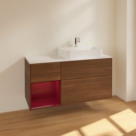 Тумба под раковину Villeroy & Boch Finion 120х50,1 см с подсветкой МДФ шпон грецкого ореха/стекло белое матовое F391HBGN