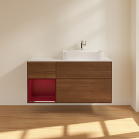 Тумба под раковину Villeroy & Boch Finion 120х50,1 см с подсветкой МДФ шпон грецкого ореха/стекло белое матовое F391HBGN