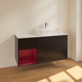 Тумба под раковину Villeroy & Boch Finion 120х50,1 см с подсветкой МДФ черный матовый лак/стекло белое матовое F391HBPD