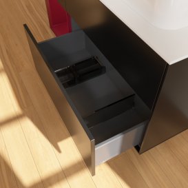 Тумба под раковину Villeroy & Boch Finion 120х50,1 см с подсветкой МДФ черный матовый лак/стекло белое матовое F391HBPD