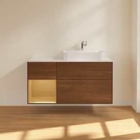 Тумба под раковину Villeroy & Boch Finion 120х50,1 см с подсветкой МДФ шпон грецкого ореха/стекло белое матовое F391HFGN