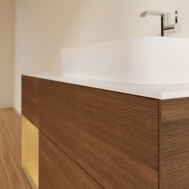 Тумба под раковину Villeroy & Boch Finion 120х50,1 см с подсветкой МДФ шпон грецкого ореха/стекло белое матовое F391HFGN