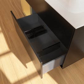 Тумба под раковину Villeroy & Boch Finion 120х50,1 см с подсветкой МДФ черный матовый лак/стекло белое матовое F391HFPD