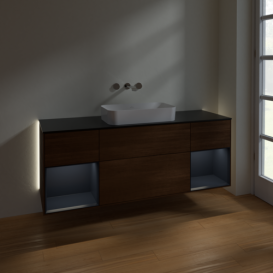 Тумба под раковину Villeroy & Boch Finion 160х50,1 см с подсветкой МДФ шпон грецкого ореха/стекло черное матовое G742HGGN