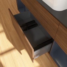 Тумба под раковину Villeroy & Boch Finion 160х50,1 см с подсветкой МДФ шпон грецкого ореха/стекло черное матовое G742HGGN