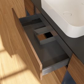 Тумба под раковину Villeroy & Boch Finion 160х50,1 см с подсветкой МДФ шпон грецкого ореха/стекло черное матовое G742HGGN