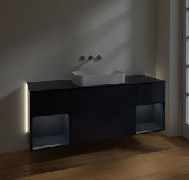 Тумба під раковину Villeroy & Boch Finion 160х50,1 см із підсвічуванням МДФ темно-синій матовий лак/скло чорне матове G742HGHG