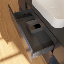 Тумба під раковину Villeroy & Boch Finion 160х50,1 см із підсвічуванням МДФ темно-синій матовий лак/скло чорне матове G742HGHG