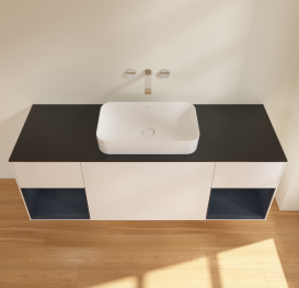 Тумба под раковину Villeroy & Boch Finion 160х50,1 см с подсветкой МДФ белый матовый лак/стекло черное матовое G742HGMT