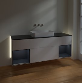 Тумба під раковину Villeroy & Boch Finion 160х50,1 см із підсвічуванням МДФ білий матовий лак/скло чорне матове G742HGMT