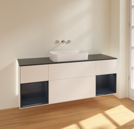 Тумба под раковину Villeroy & Boch Finion 160х50,1 см с подсветкой МДФ белый матовый лак/стекло черное матовое G742HGMT