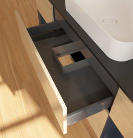 Тумба під раковину Villeroy & Boch Finion 160х50,1 см із підсвічуванням МДФ шпон дуба/скло чорне матове G742HGPC