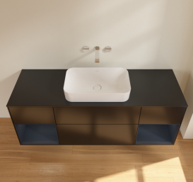 Тумба под раковину Villeroy & Boch Finion 160х50,1 см с подсветкой МДФ черный матовый лак/стекло черное матовое G742HGPD