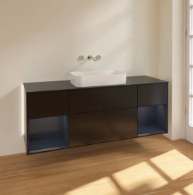 Тумба под раковину Villeroy & Boch Finion 160х50,1 см с подсветкой МДФ черный матовый лак/стекло черное матовое G742HGPD
