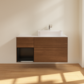 Тумба под раковину Villeroy & Boch Finion 120х50,1 см с подсветкой МДФ шпон грецкого ореха/стекло белое матовое F391PDGN