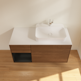 Тумба под раковину Villeroy & Boch Finion 120х50,1 см с подсветкой МДФ шпон грецкого ореха/стекло белое матовое F391PDGN