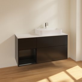 Тумба под раковину Villeroy & Boch Finion 120х50,1 см с подсветкой МДФ черный матовый лак/стекло белое матовое F391PDPD