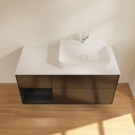 Тумба під раковину Villeroy & Boch Finion 120х50,1 см із підсвічуванням МДФ чорний матовий лак/скло біле матове F391PDPD