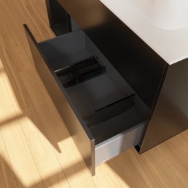 Тумба під раковину Villeroy & Boch Finion 120х50,1 см із підсвічуванням МДФ чорний матовий лак/скло біле матове F391PDPD